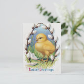 Paasgroeten  geel kuiken feestdagenkaart (Staand voorkant)