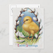 Paasgroeten  geel kuiken feestdagenkaart (Voorkant / Achterkant)