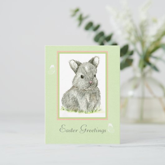 Paasgroeten Grey Baby Bunny Rabbit Feestdagenkaart (Staand voorkant)