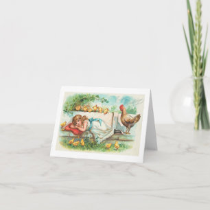 Paasgroeten Hen Chicks & Girl Feestdagen Kaart