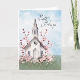 Paasgroeten Kerk met Kersenbloesem Feestdagen Kaart