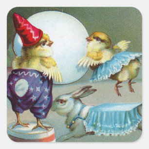  paasgroeten zwaaien Circus Vierkante Sticker