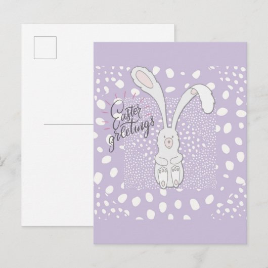 Paasgroetings Cute Bunny Rabbit Paars Briefkaart (Voorkant / Achterkant)
