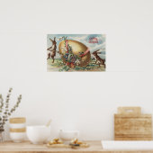 PaasgroetingsKonijnen door een gedecorbeerde eiere Poster (Keuken)