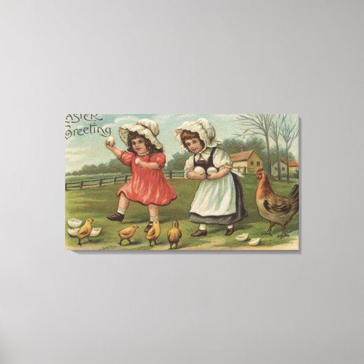 PaasgroetKleine meisjes die eieren houden Canvas Afdruk (Voorkant)