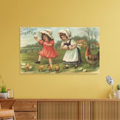 PaasgroetKleine meisjes die eieren houden Canvas Afdruk (Insitu (Woonkamer))