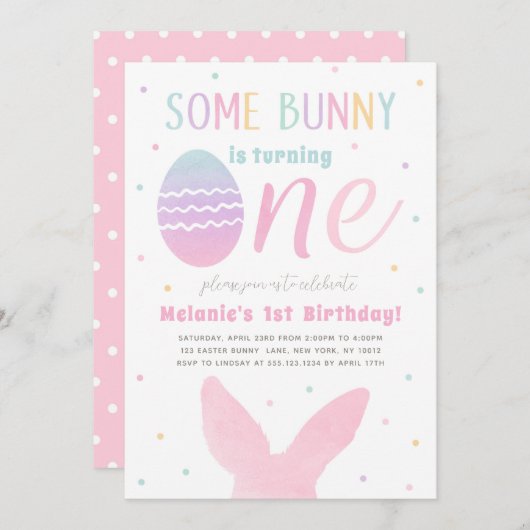 Paashaas 1e Verjaardagsfeestuitnodiging Kaart (Voorkant / Achterkant)