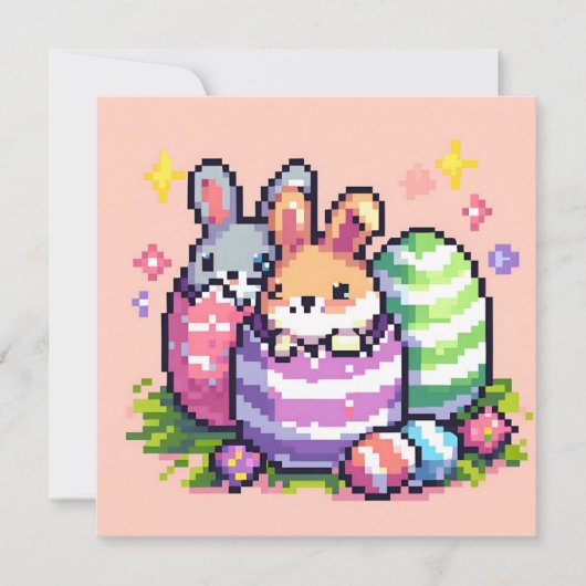 Paashaas 8 bit pixel art kaart (Voorkant)