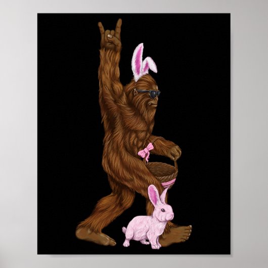 Paashaas Bigfoot Bunny in een bysket is leuk voor  Poster (Voorkant)