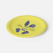 Paashaas blauw en geel papieren bordje (Gekanteld)