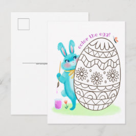 Paashaas Blauw Konijn Kleurplaat Briefkaart