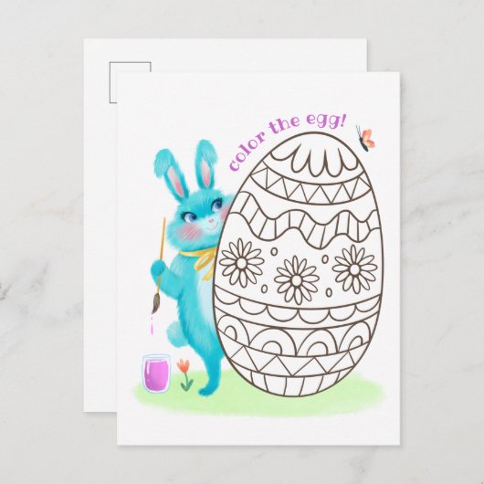 Paashaas Blauw Konijn Kleurplaat Briefkaart (Voorkant / Achterkant)