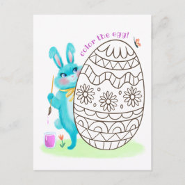Paashaas Blauw Konijn Kleurplaat Briefkaart