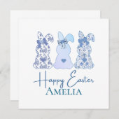 Paashaas Blauw Wit Bloemboog gepersonaliseerd Kaart (Voorkant / Achterkant)