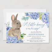 Paashaas blauw wit bloemenjongen baby shower kaart (Voorkant)