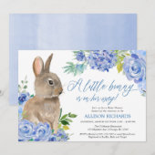 Paashaas blauw wit bloemenjongen baby shower kaart (Voorkant / Achterkant)