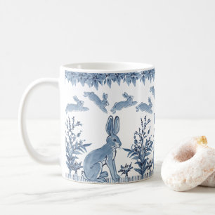 Paashaas blauw wit konijn leuk patroon Delft Koffiemok