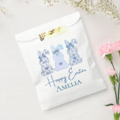 Paashaas Blauwe Bloemen Bow Coquett Gepersonalisee Bedankzakje (Gezegeld)