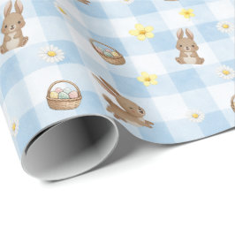 Paashaas Blauwe Gingham Inpakpapier