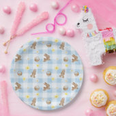 Paashaas Blauwe Gingham Papieren Bordje (Feest)