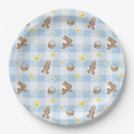 Paashaas Blauwe Gingham Papieren Bordje