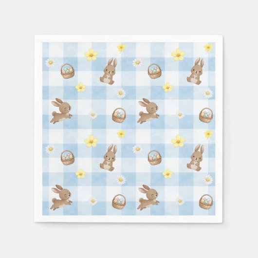Paashaas Blauwe Gingham Servet (Voorkant)
