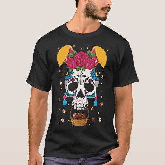Paashaas Bloem Dia De Los Muertos Gelukkig Pasen T-shirt (Voorkant)