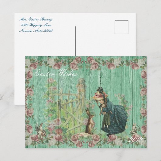  paashaas bloem feestdagenkaart (Voorkant / Achterkant)