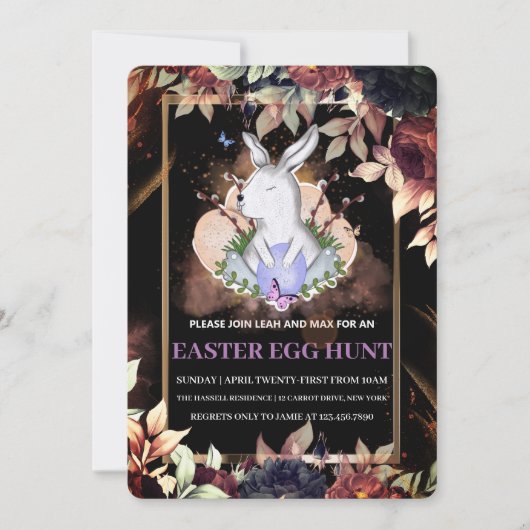 Paashaas, Bloemen Brunch Ei Hunt Uitnodiging (Voorkant)