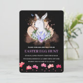 Paashaas, Bloemen Brunch Ei Hunt Uitnodiging (Staand voorkant)