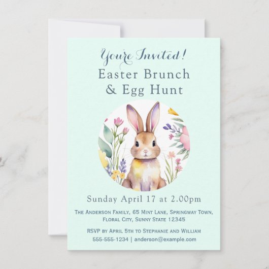 Paashaas Bloemen Ei Hunt & Brunch Kaart (Voorkant)