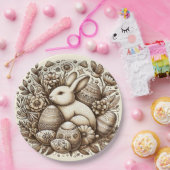 Paashaas Bloemen & Eieren 1e Verjaardag Papieren Bordje (Feest)