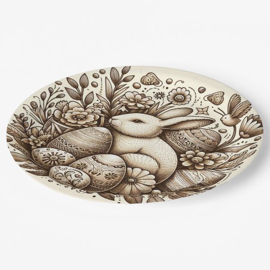  Paashaas Bloemen & Eieren 1e Verjaardag Papieren Bordje (Gekanteld)