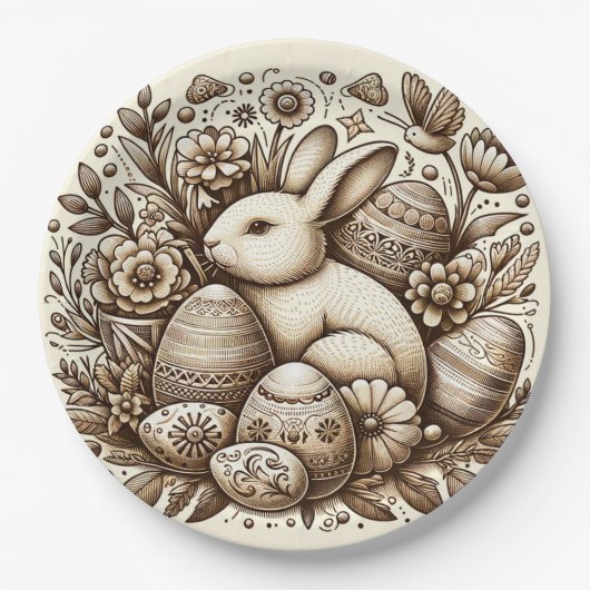 Paashaas Bloemen & Eieren 1e Verjaardag Papieren Bordje (Voorkant)