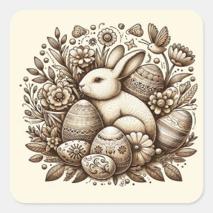  Paashaas Bloemen & Eieren 1e Verjaardag Vierkante Sticker