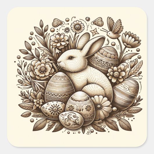  Paashaas Bloemen & Eieren 1e Verjaardag Vierkante Sticker (Voorkant)