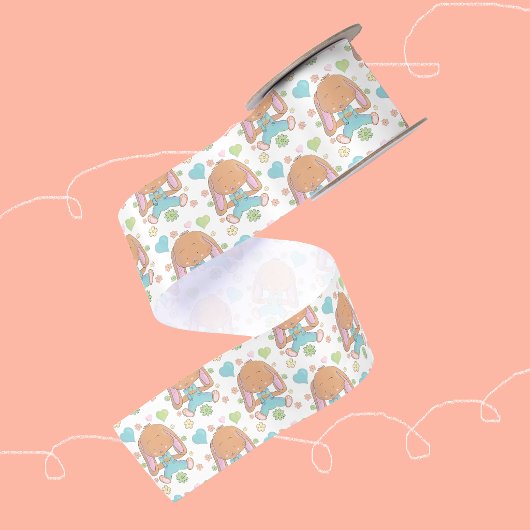 Paashaas Bloemen en Hartjes Witte Lint