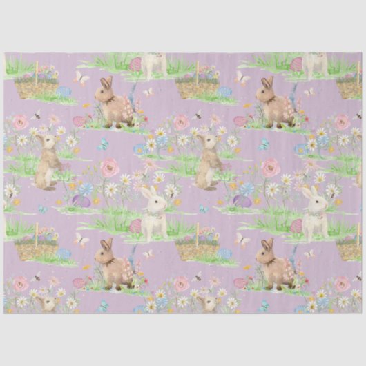 Paashaas Bloemen Vlinder Lavendel Decoupage Tissuepapier (Voorkant)