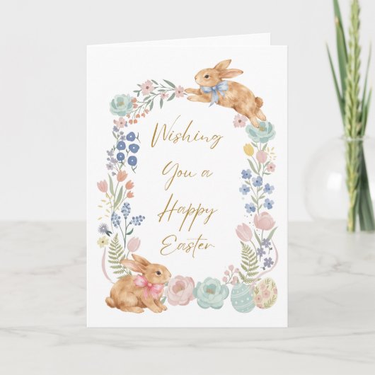 Paashaas Bloemenaquarel Feestdagen Kaart (Voorkant)