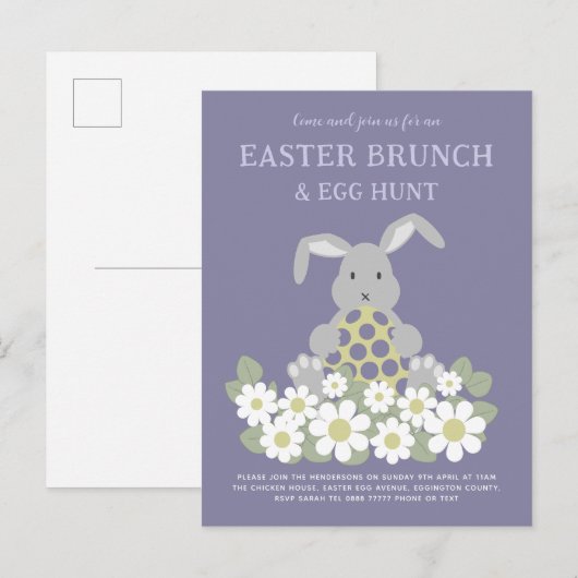 Paashaas Bloemenei Jacht en brunch Uitnodiging Briefkaart (Voorkant / Achterkant)