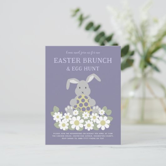 Paashaas Bloemenei Jacht en brunch Uitnodiging Briefkaart (Staand voorkant)