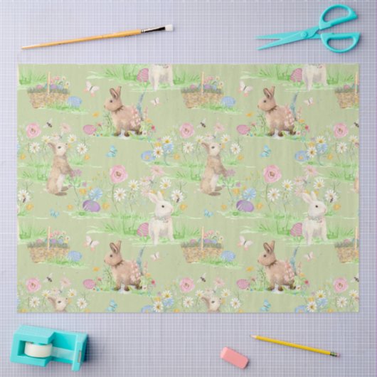 Paashaas Bloemenvlinder Munt Groene Decoupage Tissuepapier (Craft)