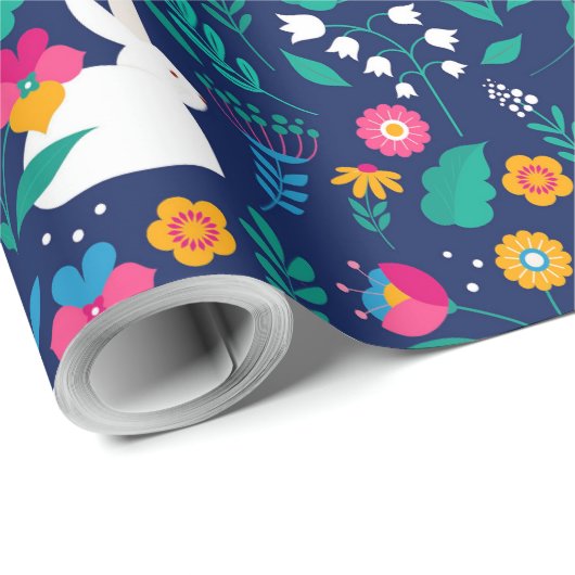 Paashaas bloemig cadeaupapier (Rol Hoek)