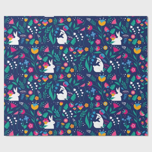 Paashaas bloemig cadeaupapier (Vlak)