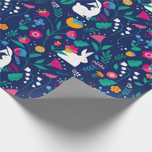 Paashaas bloemig cadeaupapier (Hoek)