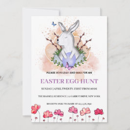 Paashaas, Bloemrijke Brunch Eiersoek Invitatie Kaart