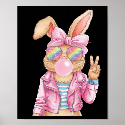 Paashaas Blowing Bubble Happy Easter Bunny Coq Poster (Voorkant)