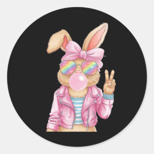Paashaas Blowing Bubble Happy Easter Bunny Coq Ronde Sticker