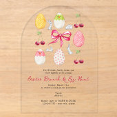 Paashaas Brunch Egg Hunt Cherry Coquette Bow Acryl Uitnodigingen (Voorkant)