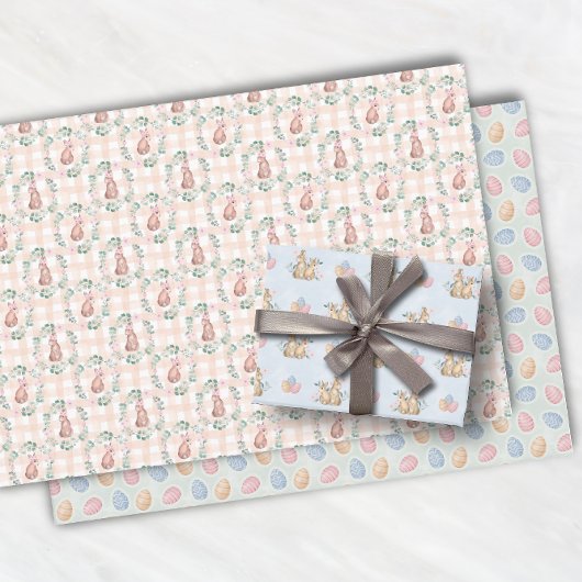 Paashaas Bunny Waterverf Roze Patroon Inpakpapier Vel